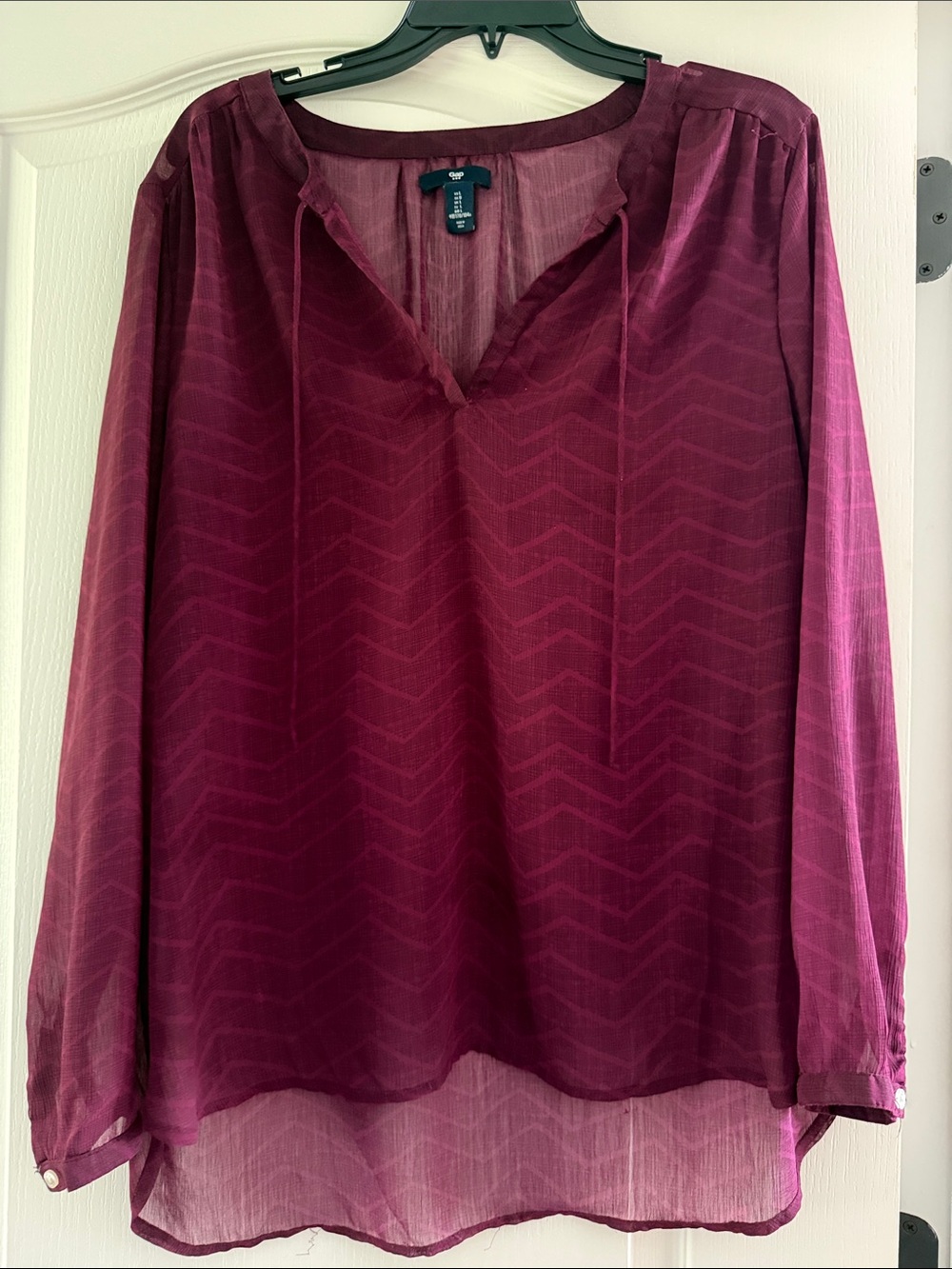 GAP Burgundy Chevron Sheer V-Neck Blouse